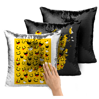 Smilies , Μαξιλάρι καναπέ Μαγικό Μαύρο με πούλιες 40x40cm περιέχεται το γέμισμα