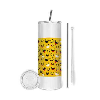 Smilies , Eco friendly stainless steel tumbler 600ml, with metal straw & cleaning brush