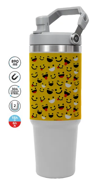 Smilies — GREY Travel Tumbler with Handle 890ml