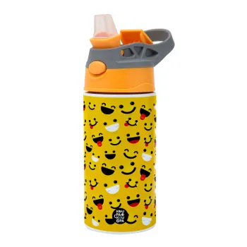 Smilies , Children's hot water bottle, stainless steel, with safety straw, Orange/Grey (360ml) BPA-FREE