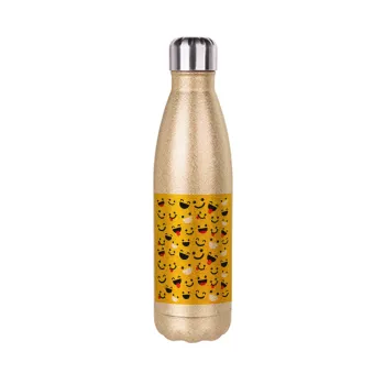 Smilies , Glitter gold stainless steel thermos bottle, double-walled, 500ml