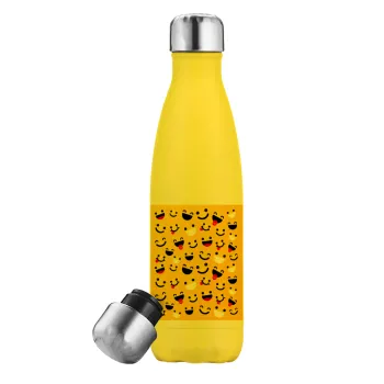 Smilies , Yellow Stainless Steel Metallic Thermos, double-walled, 500ml