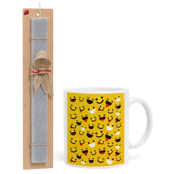 Smilies , Easter Set, Ceramic Cup (330ml) & Easter aromatic flat candle (30cm) (GRAY)