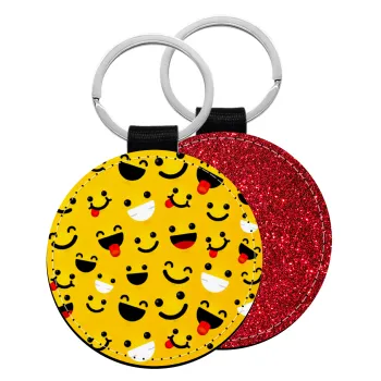 Smilies , Μπρελόκ Δερματίνη, στρογγυλό ΚΟΚΚΙΝΟ (5cm)