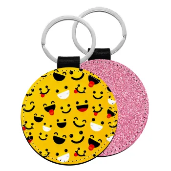 Smilies , Μπρελόκ Δερματίνη, στρογγυλό ΡΟΖ (5cm)