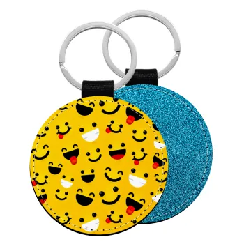 Smilies , Μπρελόκ Δερματίνη, στρογγυλό ΜΠΛΕ (5cm)