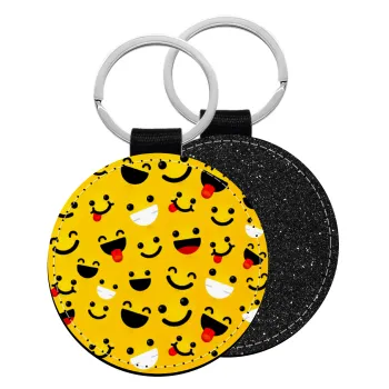 Smilies , Μπρελόκ Δερματίνη, στρογγυλό ΜΑΥΡΟ (5cm)