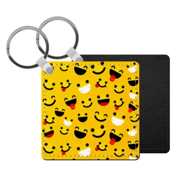 Smilies , Μπρελόκ Δερματίνη, τετράγωνο ΜΑΥΡΟ (5x5cm)