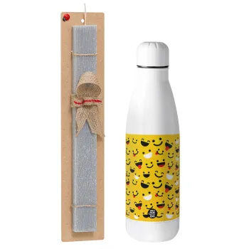Smilies , Easter Set, metallic stainless thermos bottle (500ml) & scented flat Easter candle (30cm) (GRAY)