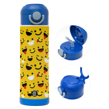 Smilies , Παιδικό παγούρι θερμό, ανοξείδωτο, με καλαμάκι ασφαλείας, ΜΠΛΕ (500ml)