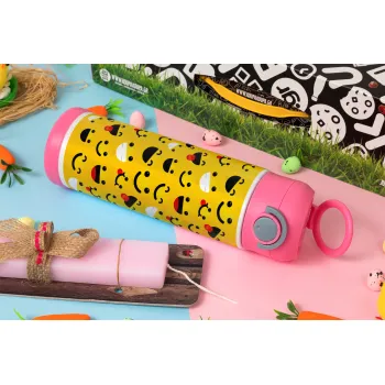 Smilies , Πασχαλινή Λαμπάδα με Παιδικό παγούρι θερμό, ανοξείδωτο, με καλαμάκι ασφαλείας, ΡΟΖ (500ml)