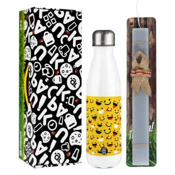 Smilies , Easter candle, metallic white thermos bottle (500ml) & aromatic flat candle (30cm) (GRAY)