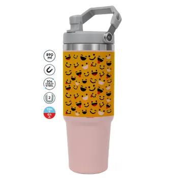 Smilies , ΡΟΖ χρώματος Θερμός Ανοξείδωτο 890ml (30oz) με χερούλι