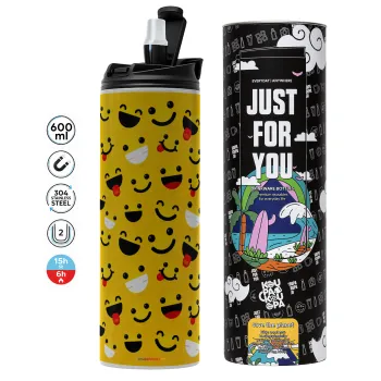 Smilies , Tumbler ποτήρι θερμό ΓΚΡΙ από ανοξείδωτο ατσάλι 600ml