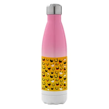 Smilies , Μεταλλικό παγούρι θερμός Ροζ/Λευκό (Stainless steel), διπλού τοιχώματος, 500ml