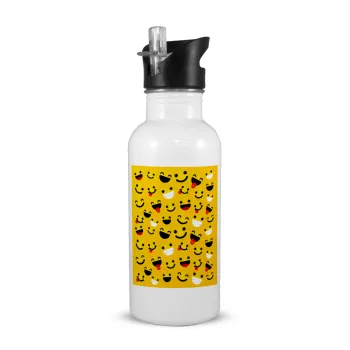 Smilies , Παγούρι νερού Λευκό με καλαμάκι, ανοξείδωτο ατσάλι 600ml