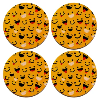 Smilies , ΣΕΤ x4 Σουβέρ ξύλινα στρογγυλά plywood (9cm)