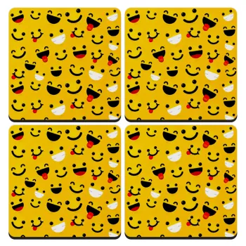 Smilies , ΣΕΤ 4 Σουβέρ ξύλινα τετράγωνα (9cm)