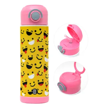 Smilies , Παιδικό παγούρι θερμό, ανοξείδωτο, με καλαμάκι ασφαλείας, ΡΟΖ (500ml)