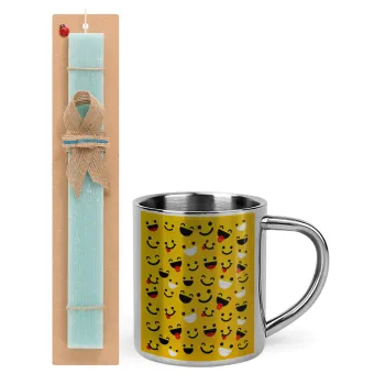 Smilies , Easter Set, metallic thermal cup (300ml) & aromatic flat Easter candle (30cm) (TURQUOISE)