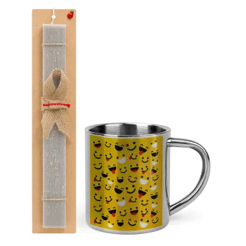 Smilies , Easter Set, metallic thermal cup (300ml) & Easter aromatic flat candle (30cm) (GRAY)