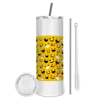 Smilies , Tumbler ποτήρι θερμό από ανοξείδωτο ατσάλι 600ml, με μεταλλικό καλαμάκι & βούρτσα καθαρισμού