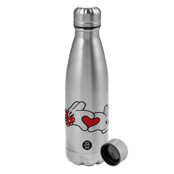 Love hands, Metallic water bottle, stainless steel, 750ml
