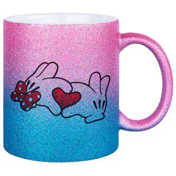 Love hands, Κούπα Χρυσή/Μπλε Glitter, κεραμική, 330ml