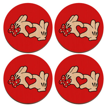 Love hands, ΣΕΤ x4 Σουβέρ ξύλινα στρογγυλά plywood (9cm)