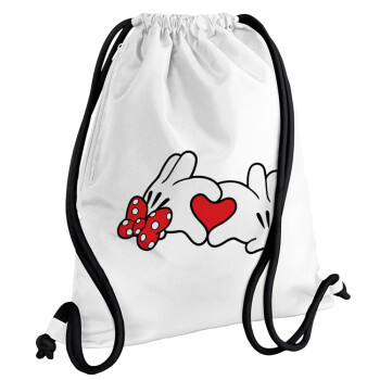 Love hands, Τσάντα πλάτης πουγκί GYMBAG λευκή, με τσέπη (40x48cm) & χονδρά κορδόνια