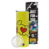 Neon Yellow Travel Tumbler θερμό, μεταλλικό καλαμάκι(Ανωξείδωτο 304 Food grade, BPA free, 600ml)