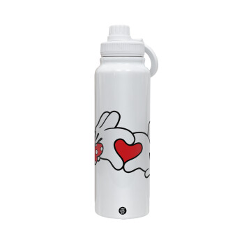 Love hands, 1L Stainless Steel Thermal Bottle with Phone Holder & Double Wall Insulation