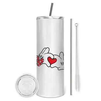 Love hands, Eco friendly stainless steel tumbler 600ml, with metal straw & cleaning brush