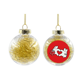 Love hands, Transparent Christmas tree ball ornament with gold filling 8cm