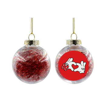 Love hands, Transparent Christmas tree ball ornament with red filling 8cm