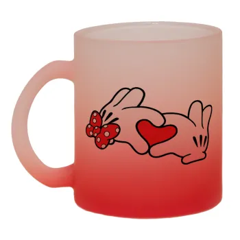 Love hands, Κούπα γυάλινη δίχρωμη με βάση το κόκκινο ματ, 330ml