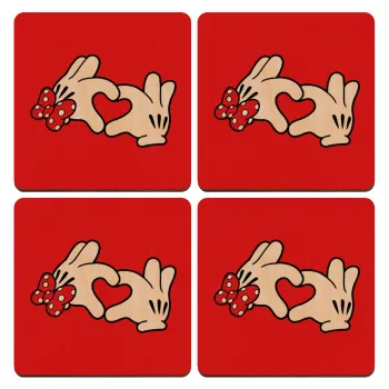 Love hands, ΣΕΤ x4 Σουβέρ ξύλινα τετράγωνα plywood (9cm)