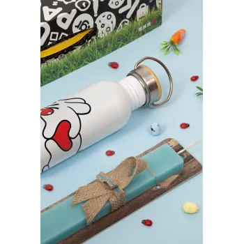 Love hands, Πασχαλινή Λαμπάδα με παγούρι μεταλλικό Ασημένιο αλουμινίου (500ml) & κερί αρωματικό πλακέ (30cm) (ΤΙΡΚΟΥΑΖ)