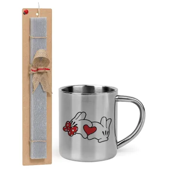 Love hands, Easter Set, metallic thermal cup (300ml) & Easter aromatic flat candle (30cm) (GRAY)