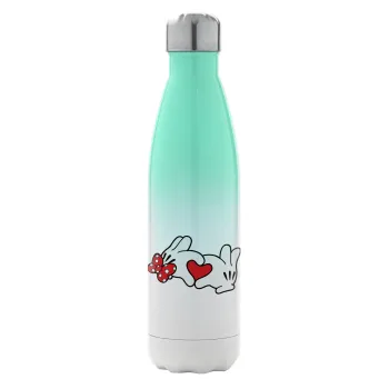 Love hands, Μεταλλικό παγούρι θερμός Πράσινο/Λευκό (Stainless steel), διπλού τοιχώματος, 500ml