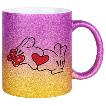 Love hands, Κούπα Χρυσή/Ροζ Glitter, κεραμική, 330ml