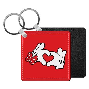 Love hands, Μπρελόκ Δερματίνη, τετράγωνο ΜΑΥΡΟ (5x5cm)