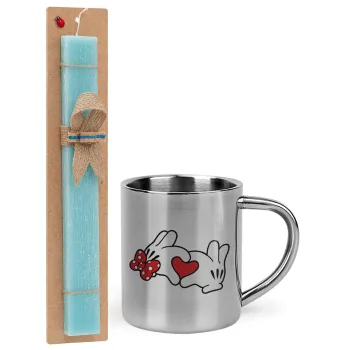 Love hands, Easter Set, metallic thermal cup (300ml) & aromatic flat Easter candle (30cm) (TURQUOISE)