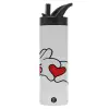 Metallic thermos bottle with straw & handle, stainless steel (Stainless steel 304), double-walled, 600ml.