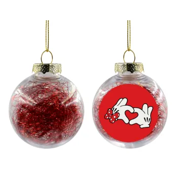 Love hands, Transparent Christmas tree ball ornament with red filling 8cm