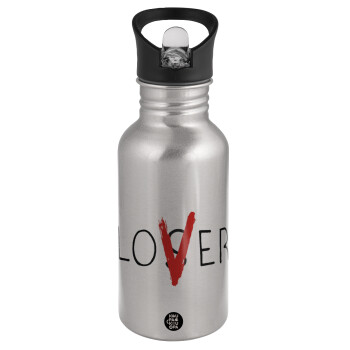 IT Lov(s)er, Water bottle Silver with straw, stainless steel 500ml