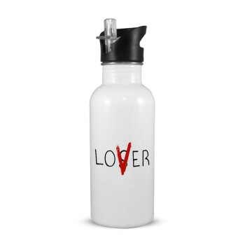 IT Lov(s)er, White water bottle with straw, stainless steel 600ml