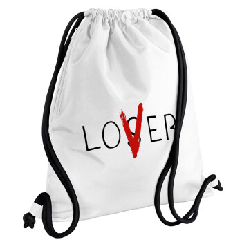 IT Lov(s)er, Backpack pouch GYMBAG white, with pocket (40x48cm) & thick cords