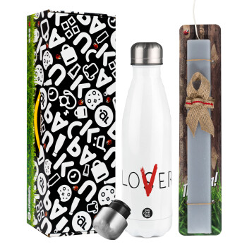IT Lov(s)er, Easter candle, metallic white thermos bottle (500ml) & aromatic flat candle (30cm) (GRAY)