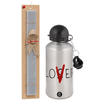 IT Lov(s)er, Easter Set, metallic silver aluminum water bottle (500ml) & aromatic flat Easter candle (30cm) (GRAY)